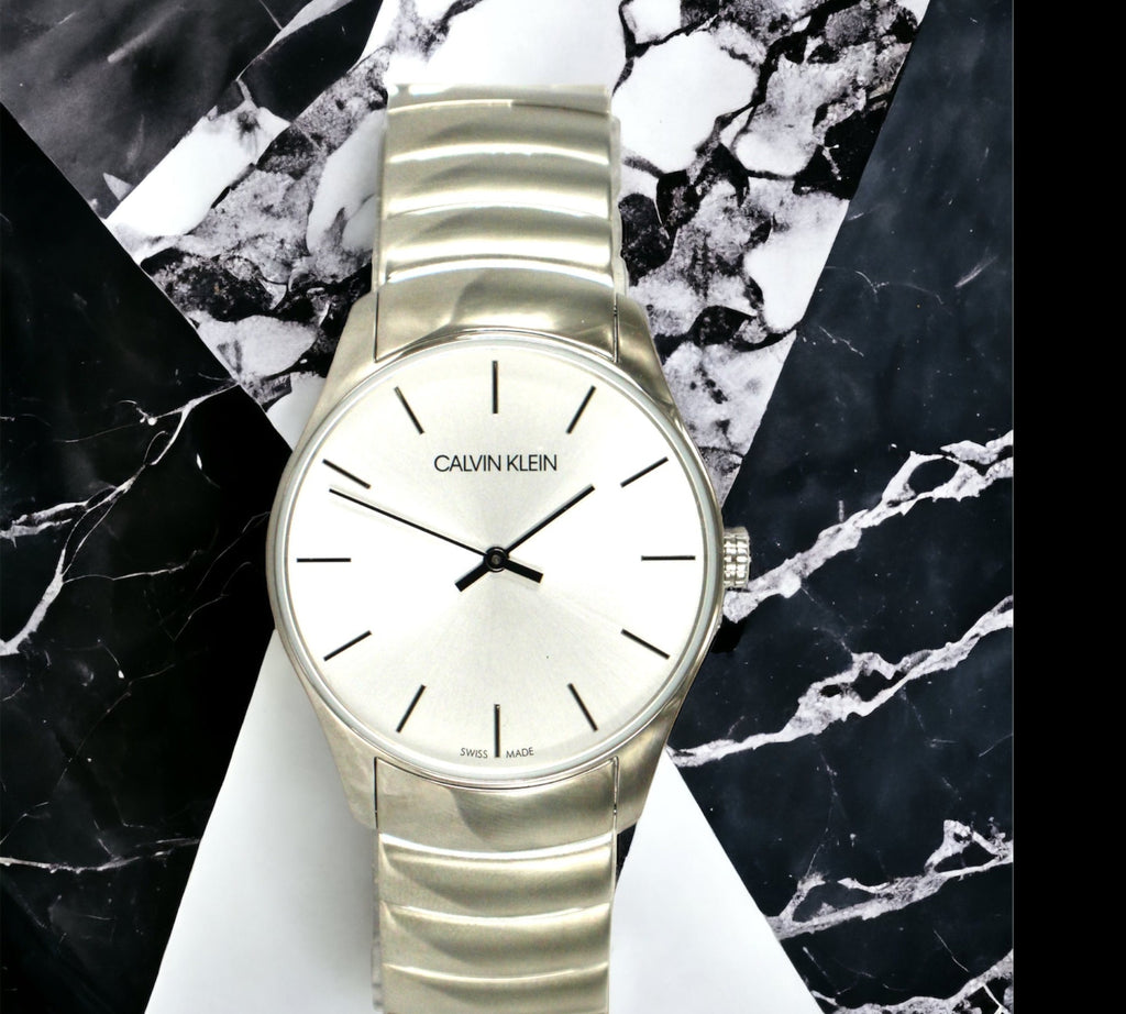 Calvin Klein heren Horloge K4D21146, zilverkleurige horloge met een witte wijzerplaat Optiwatch