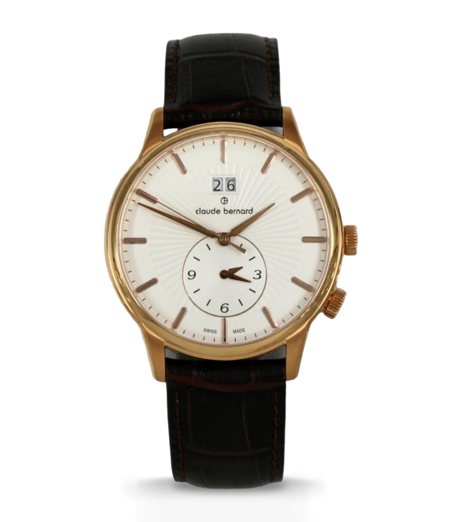 Claude Bernard Herenhorloge 62007-37R-AIR heeft een roségoud PVD horlogekast en een bruine leren armband.Dit horloge combineert een klassieke en elegante uitstraling met moderne functies. Verkrijgbaar bij optiwatch