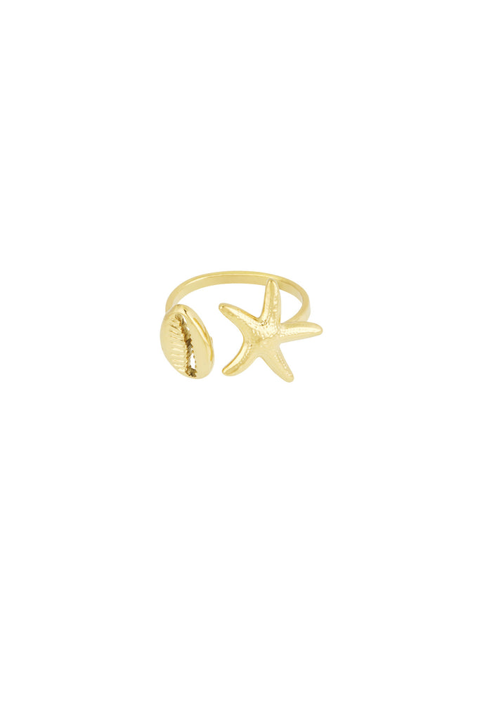Summer vibe ring. Verstelbare goudkleurige dames ring, ring voor dames verkrijgbaar bij Optiwatch.nl